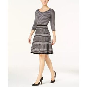 Dia & Co. Taylor Sweater Dress Black White Striped A-Line Skirt